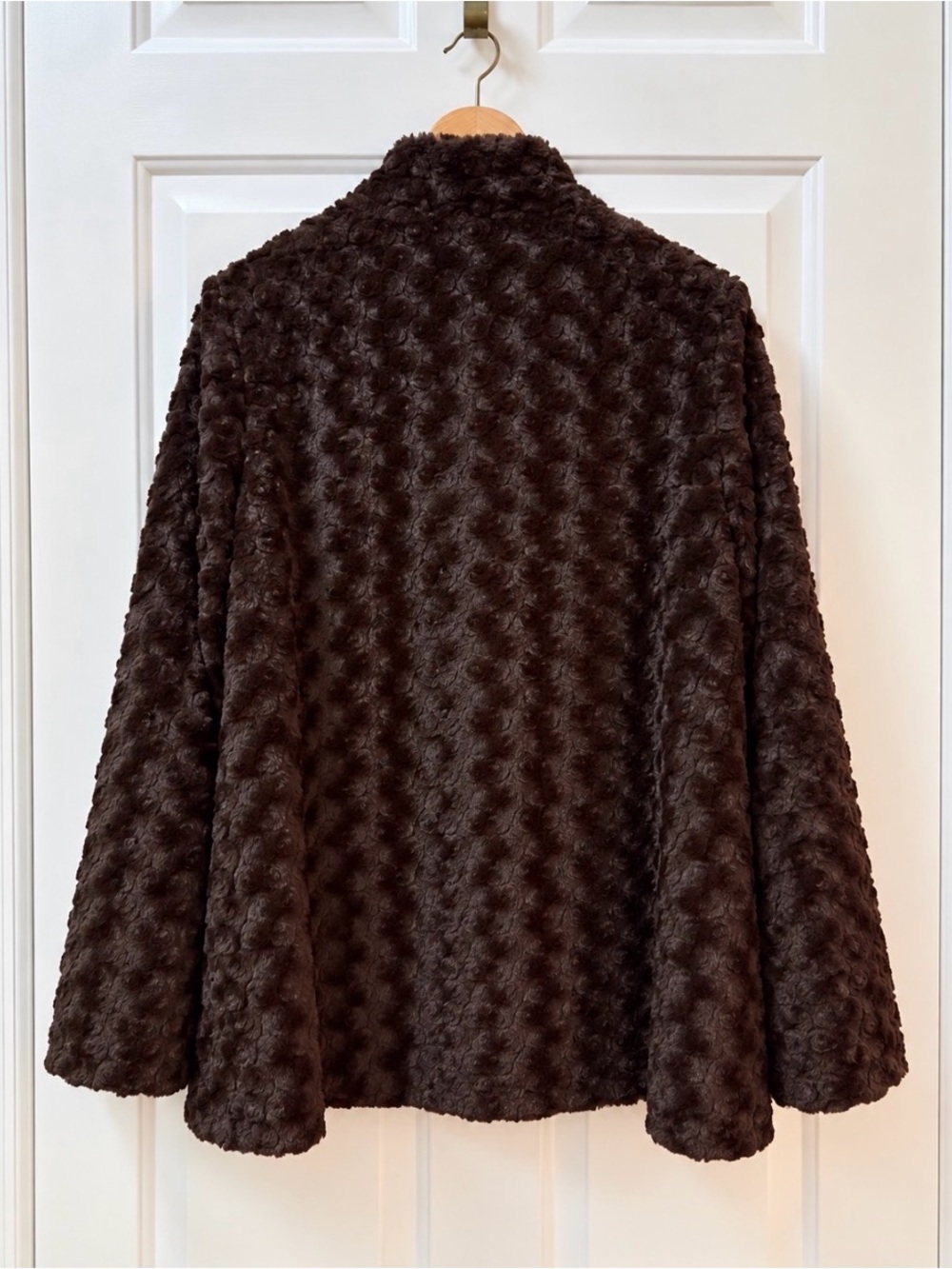 Dennis by Dennis Basso Textured Curly Faux Fur Jacket Brown Coat Large - Picture 3 of 10